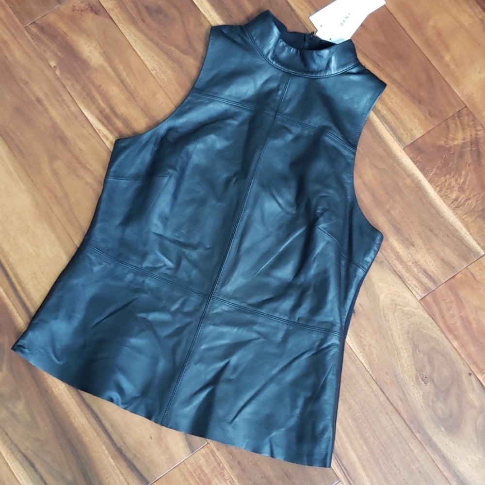 NWT DKNY women's Lamb leather Vest M Black